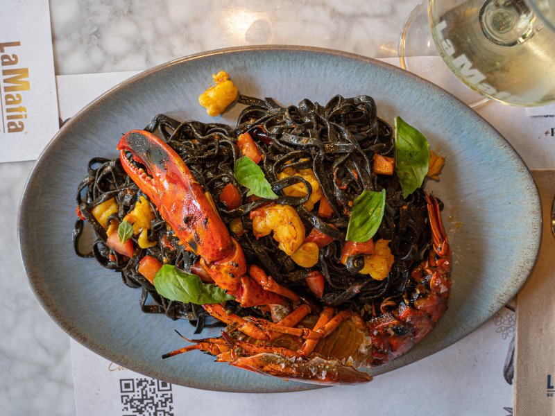 Pasta sin queso con frutti di mare